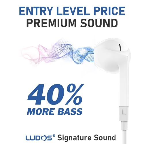 LUDOS FEROX Wired Earbuds in-Ear Headphones, 5 Year Warranty, Earphones with Microphone, Noise Isolation Corded for 3.5mm Jack Ear Buds for iPhone, Samsung, Computer, Laptop, Kids, School Students - size: 1 Pack