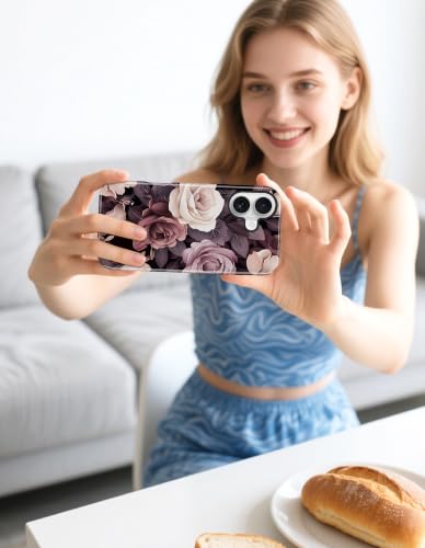 Jusy Magnetic Floral Phone Case for iPhone 15 Pro,Black Rose | Compatible with MagSafe, Cute Aesthetic Striped Design, TPU and PC Protective Shockproof Cover - color: Black Rose