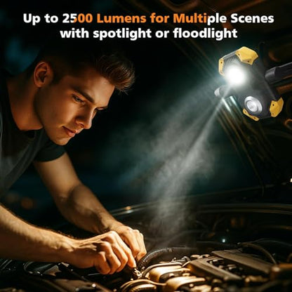 2-Pack 2500LM 3-in-1 Magnetic Rechargeable LED Work Light with Flashlight