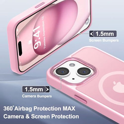 Newfuture Magnetic for iPhone 15 Case Matte Shockproof, Chalk Pink | Military Drop Protection, Slim Matte Anti-Fingerprint, Compatible with Magsafe, Camera Guard, Translucent Protective Cover - color: Chalk Pink, size: iPhone 15 6.1 inch