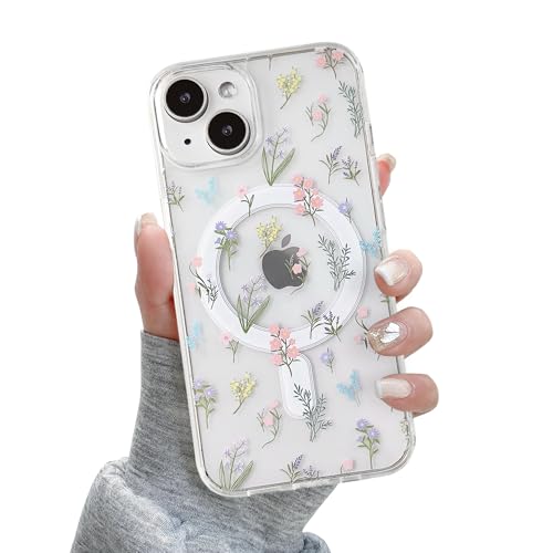 QLTYPRI Magnetic for iPhone 11 Case Compatible with Magsafe, Cute Floral Flower Aesthetic Phone Case Slim Clear Anti-Yellowing Shockproof Phone Cover for Girls Women - Colorful - color: Colorful, size: iPhone 11