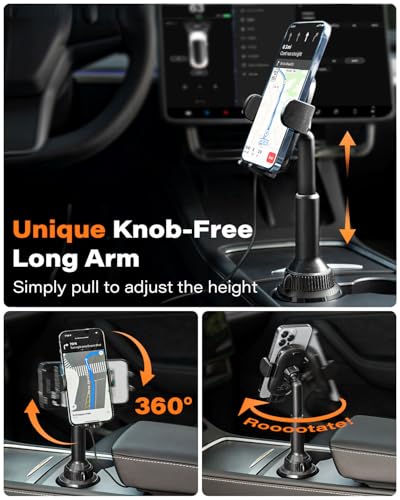 APPS2Car 15W Qi Wireless Car Charger Solid Cup Holder Mount, Adjustable Long Arm & 360° Rotation, Fits 3"–4" Round Cup Holders, Works with Cases ≤ 4 mm (No Metal Attachments) - color: Upgraded Wireless Charger