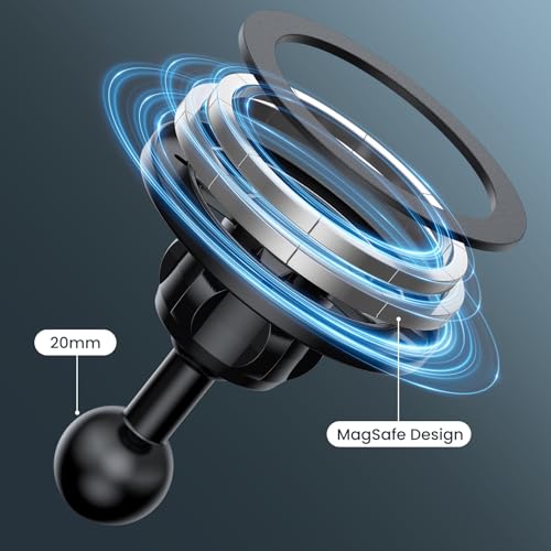 Magnetic Vent Mount Phone Holder, ONLY for Jeep Wrangler JL 2018-2023, Gladiator JT 2020-2023 Air Vent Mounting, Compatible with iPhone MagSafe Phones, Metal 20mm Ball Arm