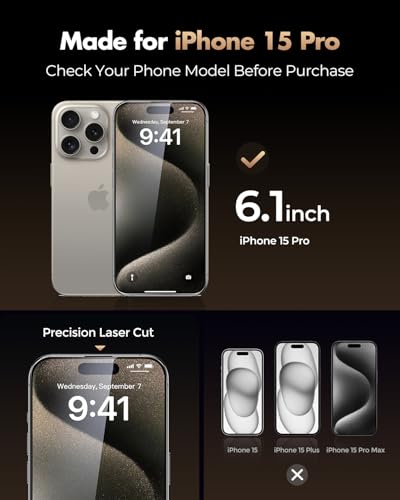 UNBREAKcable 3-Pack Screen Protector for iPhone 15 Pro,Tempered Glass | Shatterproof Glass,One Pull Perfection,Auto Dust Elimination,99.99% HD Clear,Bubble Free,Full Coverage for Apple 6.1 Inch - size: iPhone 15 Pro