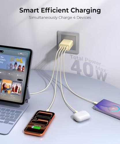 [2-Pack] USB Fast Charging Block, 4-Port 40W Multiple Charge Adapter - color: 40W 2Pack Soft Yellow