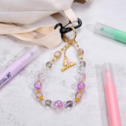 BEEFLYING Beaded Phone Charm Wrist Strap for Case - color: Lilac Butterfly