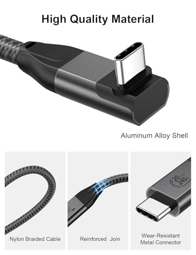 XAOSUN Right Angle USB C 3.2 Cable, 90 Degree USB C Video Cable, Grey 1.6FT - size: 1.6ft