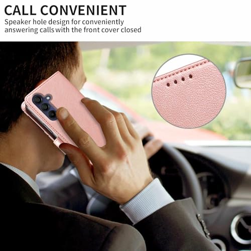 for Galaxy A17/A16 5G Phone Case Wallet RFID Blocking (Rose Gold) | Premium PU leather, card holder/cash slots, protective flip cover for Samsung Galaxy A17/A16, magnetic closure, kickstand - color: Rose Gold