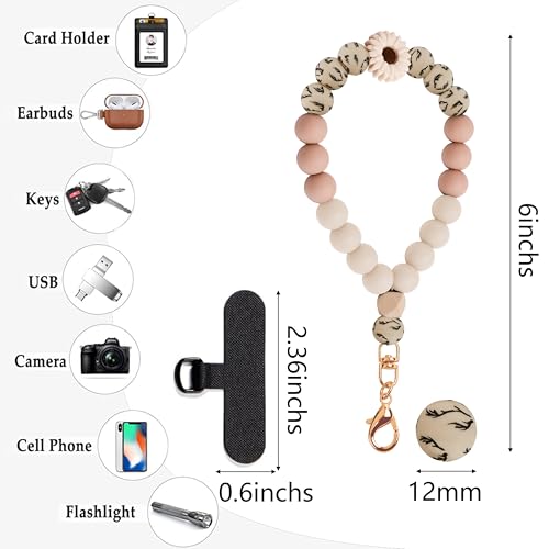 Silicone Beaded Phone Wrist Strap for Women, Elastic Wristlet - color: Khaki Daisy