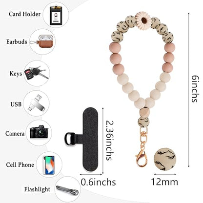 Silicone Beaded Phone Wrist Strap for Women, Elastic Wristlet - color: Khaki Daisy