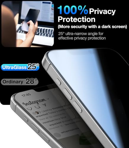 UltraGlass TOP 9H+ Armor for iPhone 14 Privacy Screen Protector, 2 Pack - size: iPhone 14