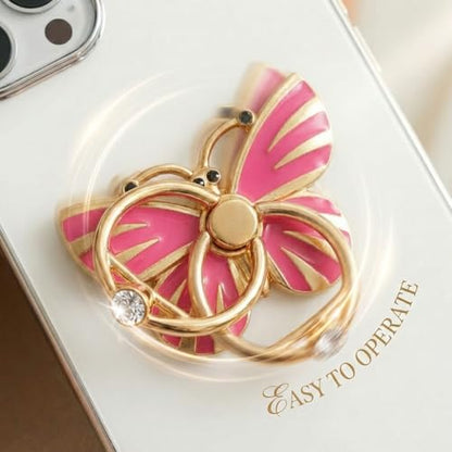 NXVX Butterfly Phone Ring Holder, Magenta 360° Finger Grip & Kickstand - color: Golden Butterfly Magenta