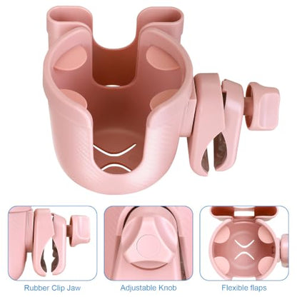 Accmor Stroller Cup Holder with Phone Holder, Bike Cup Holder, Universal Cup Holder for Uppababy Nuna Strollers, 2-in-1 Drinks Holder for Walker, Wheelchair, Scooter - color: All Light Pink Carbon Fiber Texture