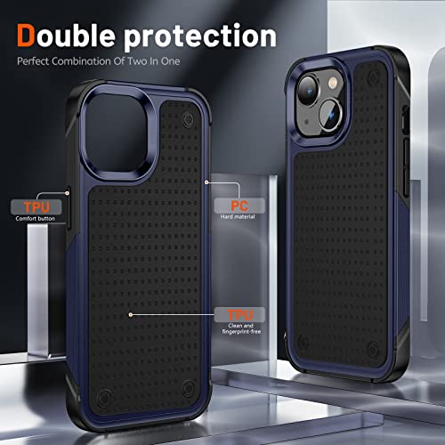 Designed for iPhone 14 Case iPhone 13 Case 2 in 1 Gift Militay Grade Drop Protective Rugged Heavy Duty Cover Shockproof Case for iPhone 14 Phone Case for Women Men boy Girl (Blue+Black) - color: Blue+Black