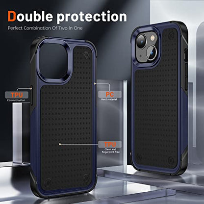 Designed for iPhone 14 Case iPhone 13 Case 2 in 1 Gift Militay Grade Drop Protective Rugged Heavy Duty Cover Shockproof Case for iPhone 14 Phone Case for Women Men boy Girl (Blue+Black) - color: Blue+Black