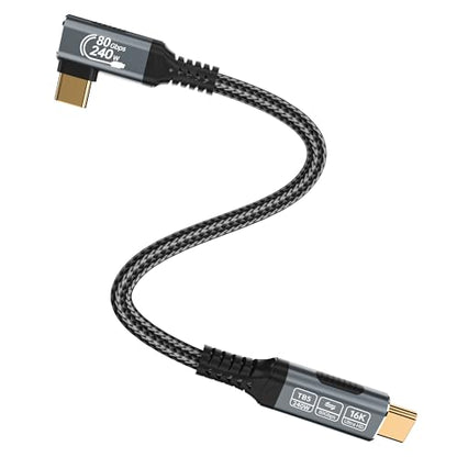 240w 80gbps USB c Cable Compatible with Thunderbolt 5 Cable Right Angle Short 1ft, 90 Degree USB C Cable, 8K/16k 60Hz usbc Monitor Cable for Thunderbolt 4,USB c Video Braided - size: 1 ft