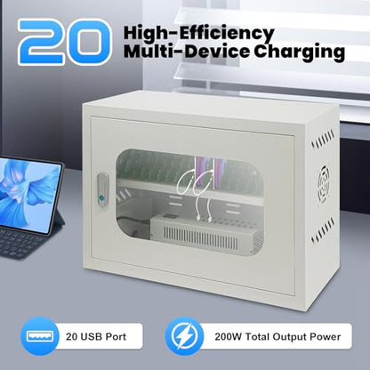 20-Device Charging Station, Charging Cabinet for Cellphones, Rechargeable Cellphone Locker Storage Charging Station, Locking and Charging Phone Storage Box with Cable Management - color: White-20 Slots
