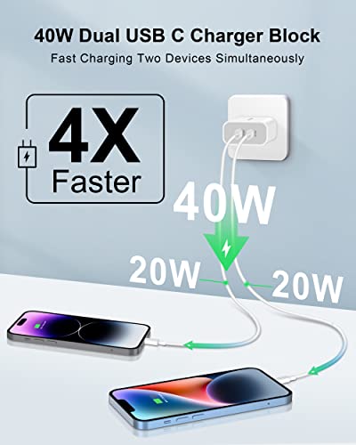 40W Dual USB C Wall Charger, 2Pack USB-C Charger Block Power Adapter Fast Charging Brick Box Plug Cube for iPhone 16e/16/16 Pro Max/15/14/13/12/11, iPad, AirPods, Samsung S25/S24/S23, Pixel, Android