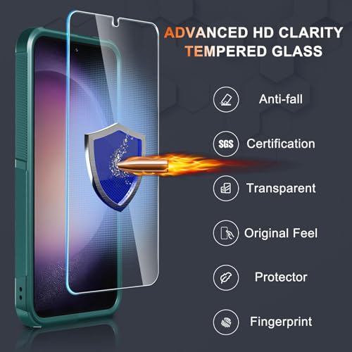 Case for Samsung Galaxy S24 FE, Full Body Heavy Duty Rugged Shockproof Protective Phone Cover with Lanyard Strap, Tempered Glass Screen Protector and Camera Lens Cover, Dark Green | Rugged Shockproof Protective Case,with Tempered Glass Screen Protector +