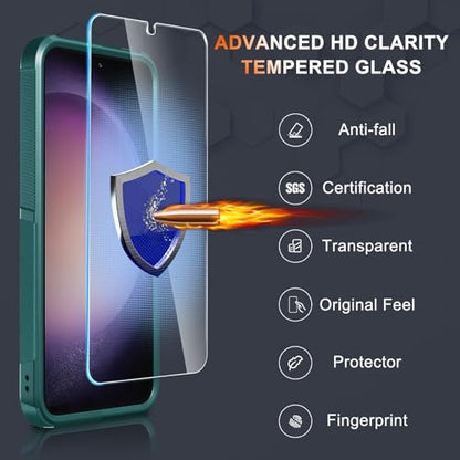 Case for Samsung Galaxy S24 FE, Full Body Heavy Duty Rugged Shockproof Protective Phone Cover with Lanyard Strap, Tempered Glass Screen Protector and Camera Lens Cover, Dark Green | Rugged Shockproof Protective Case,with Tempered Glass Screen Protector +