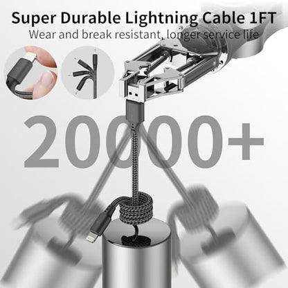 1FT USB A to Lightning Cable, 3Pack iPhone Charger Cord for iPhone 14/13/12 - size: 1FT