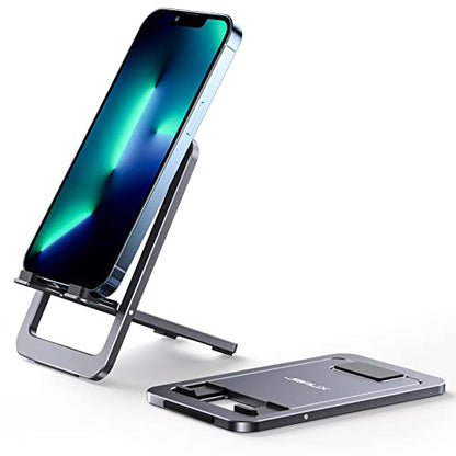 JSAUX Fold-Flat Cell Phone Stand, Adjustable Desk Holder-Gray - color: Grey, size: 1-PACK
