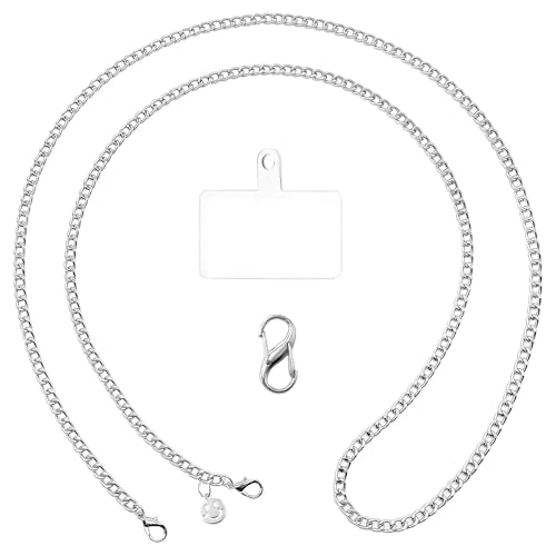 Crossbody Phone Lanyard, Metal Phone Chain for Women Men, Adjustable Phone Strap with Tether Tab, Anti-Theft Neck Strap Compatible with iPhone 17, 16, 15, Most Smartphones, Silver - color: Silver