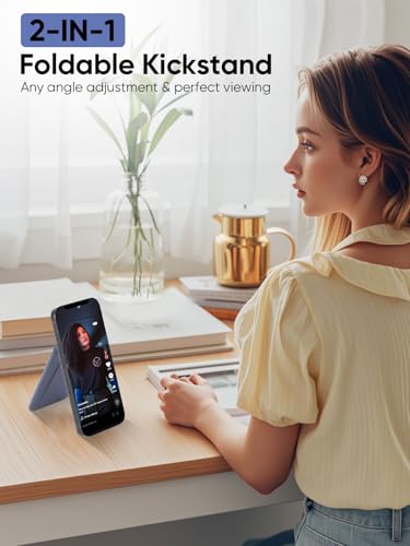 TopMade Phone Card Holder, Leather Phone Wallet Stick on with Stand, Open ID Window, Strongest 3M Adhesive Credit Card Holder for Back of Phone Case, iPhone, Samsung, and Android, Fit 6 Cards, Blue - color: Dark Blue