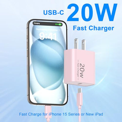 iPhone 17 16 15 Charger Fast Charging 10FT, 20W USB C Charger Block & Cable - color: Pink