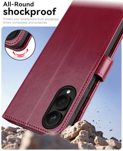 OCASE Compatible with Galaxy S25 Edge Wallet Case, PU Leather Flip Folio Case with Card Holders RFID Blocking Kickstand [Shockproof TPU Inner Shell] Protective Phone Cover 2025, Burgundy - color: Burgundy, size: Samsung Galaxy S25 Edge