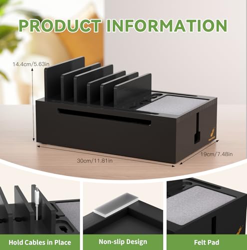 Pezin & Hulin Bamboo Charging Station-Black, (No USB Charger and Cables) - color: Black, size: Dock (No Charger&Cables)