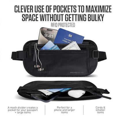 VENTURE 4TH Travel Money Belt, RFID Blocking Passport Holder - Sleek Black - color: Sleek Black