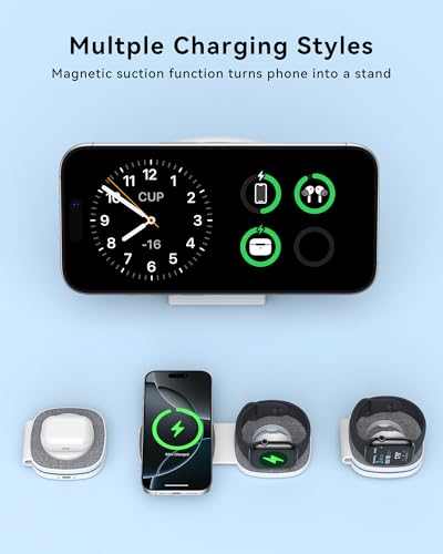 2-in-1 Foldable Charger Compatible with MagSafe iPhone, Watch & AirPods - color: Grey