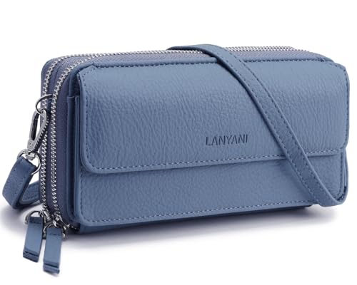 RFID Crossbody Wallet Wristlet Purse with Phone Pocket For Women Vegan Leather - color: Ch-retro Blue