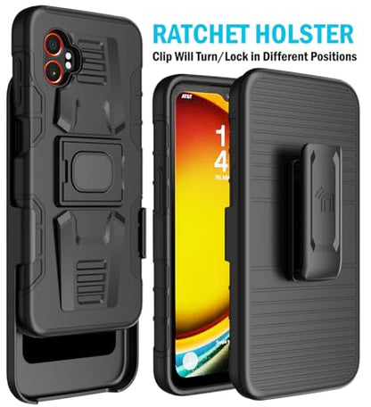 Nakedcellphone Rugged Combo for Samsung Galaxy XCover 7 Pro Case - Black | Hybrid Cover + Belt Clip Holster, Rotating Phone Holder, Ring Grip, with Kickstand, For XCover7 Pro (2025, SM-G766) - color: Black