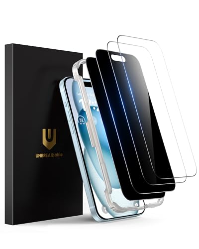 UNBREAKcable 4PCS Screen Protector for iPhone 15-2 Privacy Tempered Glass+2 Clear Glass Double Shatterproof [Easy Installation Frame] [9H Hardness] [Case Friendly] Anti-Scratch for iPhone 6.1 inch - size: iPhone 15