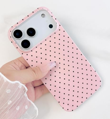 Qokey Compatible with iPhone 17 Pro Max Case, Black Polka Dot TPU Glossy Case, Cute Simple Aesthetics Design for Girls Women, Lightweight Soft Slim Protection Fashionable Cover - Pink - color: Black Dots & Pink