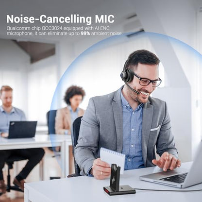 Bluetooth Wireless Headset with Mic for Work, Bluetooth 5.2, Advanced Noise Reduction Microphone, Clear Calls - Comfortable On-Ear Headphones, Applicable to PC, Laptop, Phone, Android, Zoom, Office - color: Black