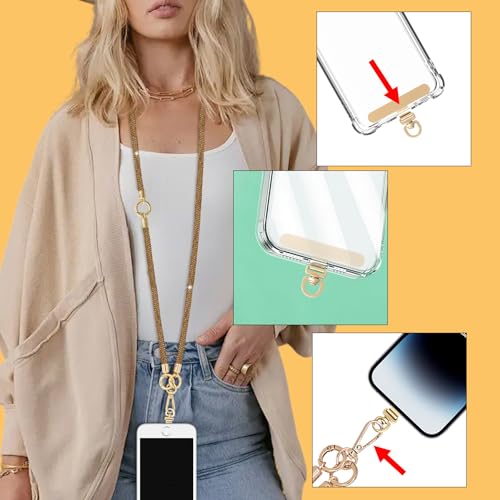 Crystal Phone Strap Crossbody and Wrist Lanyard, Anti Theft Layered & Wrist Strap Cell Phone Neck for Women - color: Brown