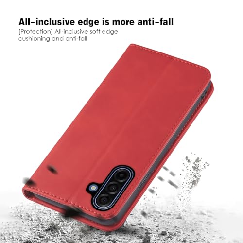 Asuwish Flip Wallet Phone Case for Samsung Galaxy A17 5G with Tempered Glass Screen Protector Magnetic Closure Folio Cover Credit Card Holder Slot Stand Cell Accessories A 17 17A 4G Women Men Red - color: Red