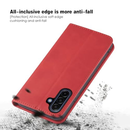Asuwish Flip Wallet Phone Case for Samsung Galaxy A17 5G with Tempered Glass Screen Protector Magnetic Closure Folio Cover Credit Card Holder Slot Stand Cell Accessories A 17 17A 4G Women Men Red - color: Red