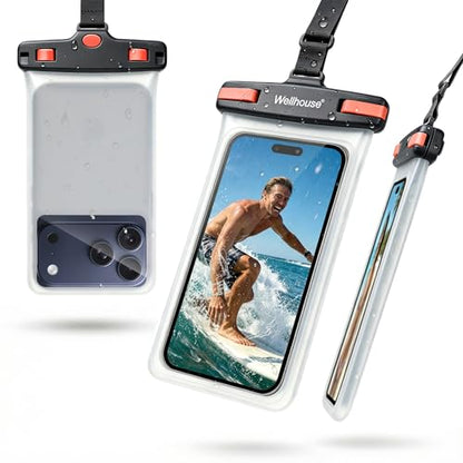 wellhouse Waterproof Phone Pouch, Waterproof Phone Case for iPhone 17 16 15 14 13 Pro Max XS Samsung, IPX8 3D Cellphone Dry Bag Beach Essentials (1 Pack - Black/Red Clasp7.0, 7 inch) - color: 1 Pack - Black/Red Clasp7.0"