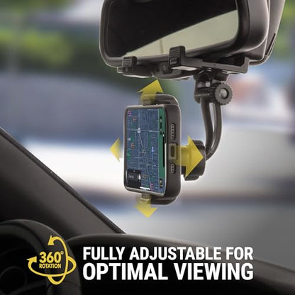 Scosche SUHRM Rear View Mirror Phone Holder, 360° Rotatable Rearview Mirror Cell Phone Car Mount, Cellphone Stand Compatible with iPhone 16/15/14/13/12 Series, Android & Mobile Phones up to 3.5 inches - size: 1 Pack, style: Rearview Mirror