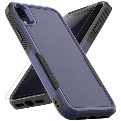 for iPhone XR Case: Dual Layer Protective Heavy Duty Cell Phone Case Shockproof Rugged Bumper Tough with Screen Protector - 16ft Military Grade Drop Tested for Appple iPhone XR (6.1 inch), Blue - color: Navy Blue (PC) + Black (TPU)