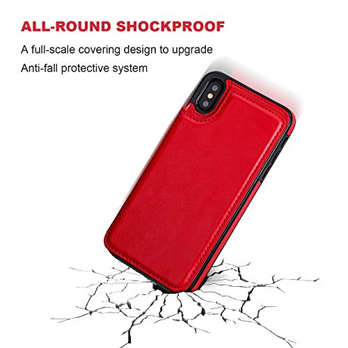 ONETOP for iPhone Xs Max Wallet Case with Credit Card Holder,Red | Kickstand,ID/Cash Holder,Case Wallet with Card Slots,Double Magnetic Clasp,Durable PU Leather Shockproof Cover for Women Men - color: iPhone Xs Max 6.5" Red
