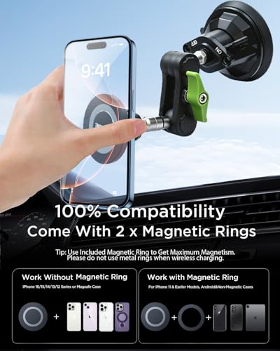Magnetic Car Phone Holder, Ultra Stable Windshield Phone Mount, Strong Suction Cup & Powerful Magnetic, 360° Rotatable, Durable Premium Aluminum Alloy, for All Vehicles & All Smartphones - style: Standard