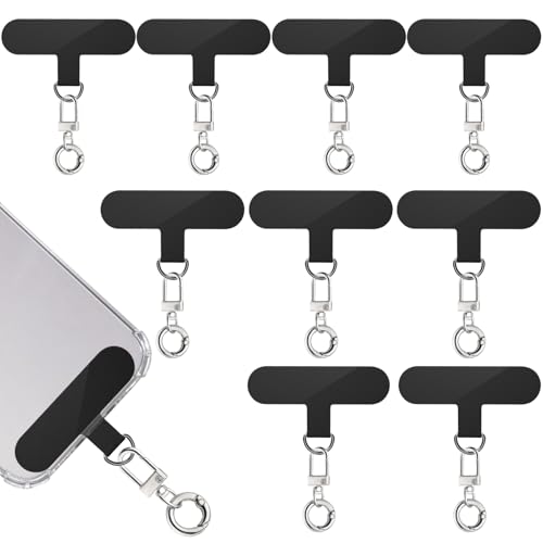 KITANIS Tether Tab, 10 Pieces Universal Phone Lanyard Patch Without Adhesive with 20 pieces Swivel Lanyard Snap Hook,Phone Strap Replacement Part for All Full Phone Cases(Black) - color: Black+spring Ring