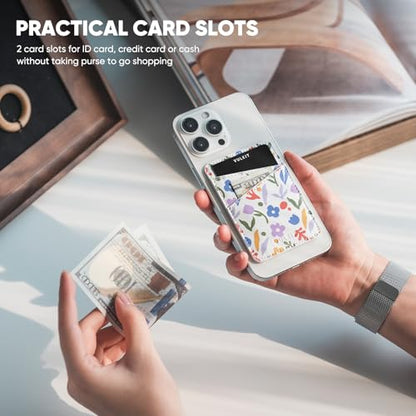 VULKIT Phone Card Holder Wallet Leather Adhesive Pocket RFID Blocking Credit Card Sleeves Stick Back of Phone Smartphones - color: Wildflower