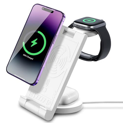 2024 Upgrated Wireless Charger: 3 in 1 Charger Stand Multiple Devices for Apple - iPhone 16 15 14 Pro Max 13 12 11 - Watch 10 9 8 7 6 5 4 3 2 SE and Ultra Series - Airpods 4 3 2 Pro - color: Pure white