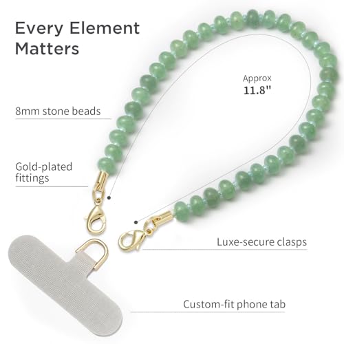 POSADINA Natural Stone Phone Charm, Beaded Healing Phone Wrist Strap, Handmade Cellphone Chain Lanyard with Tether Tab - color: Green Aventurine